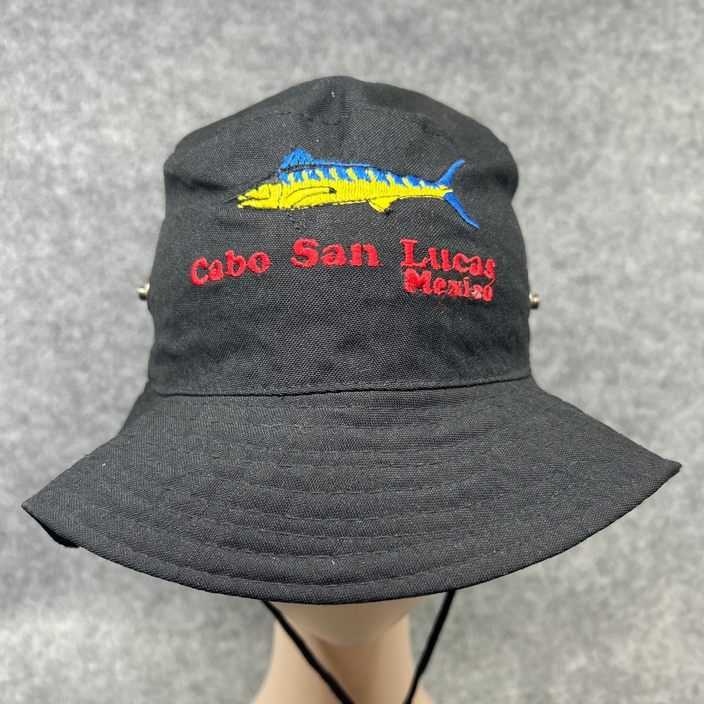 Unbranded Unisex Cabo San Lucas Bucket Hat OSFM Black Marlin Embroidery Canvas